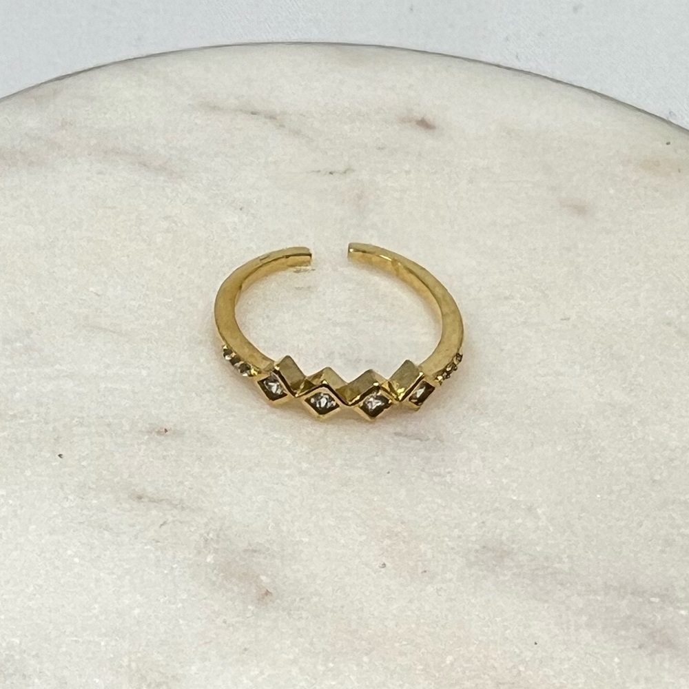 NEW 10K Gold Plated & Cubic Zirconia Dainty Minimalist Adjustable Ring